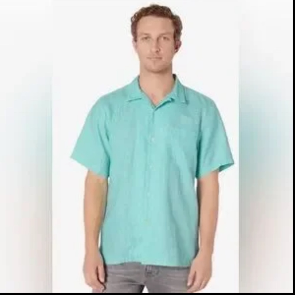 Tommy Bahama 100% Linen Sea Glass Paradise Breezer Short Sleeve Button Up XL